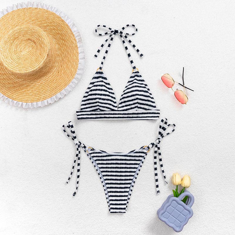 black and white stripe women bikini