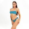 solid color blue bandeau two piece teen girl bikini set