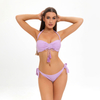 triangle ruched two pieces purple women bikini with tassel