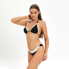 black and white color block ring linked sexy triangle bikini set