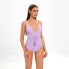 high waist a line ruffle solid purple women swim suit