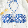 classic blue twist floral 2 piece women swimwear