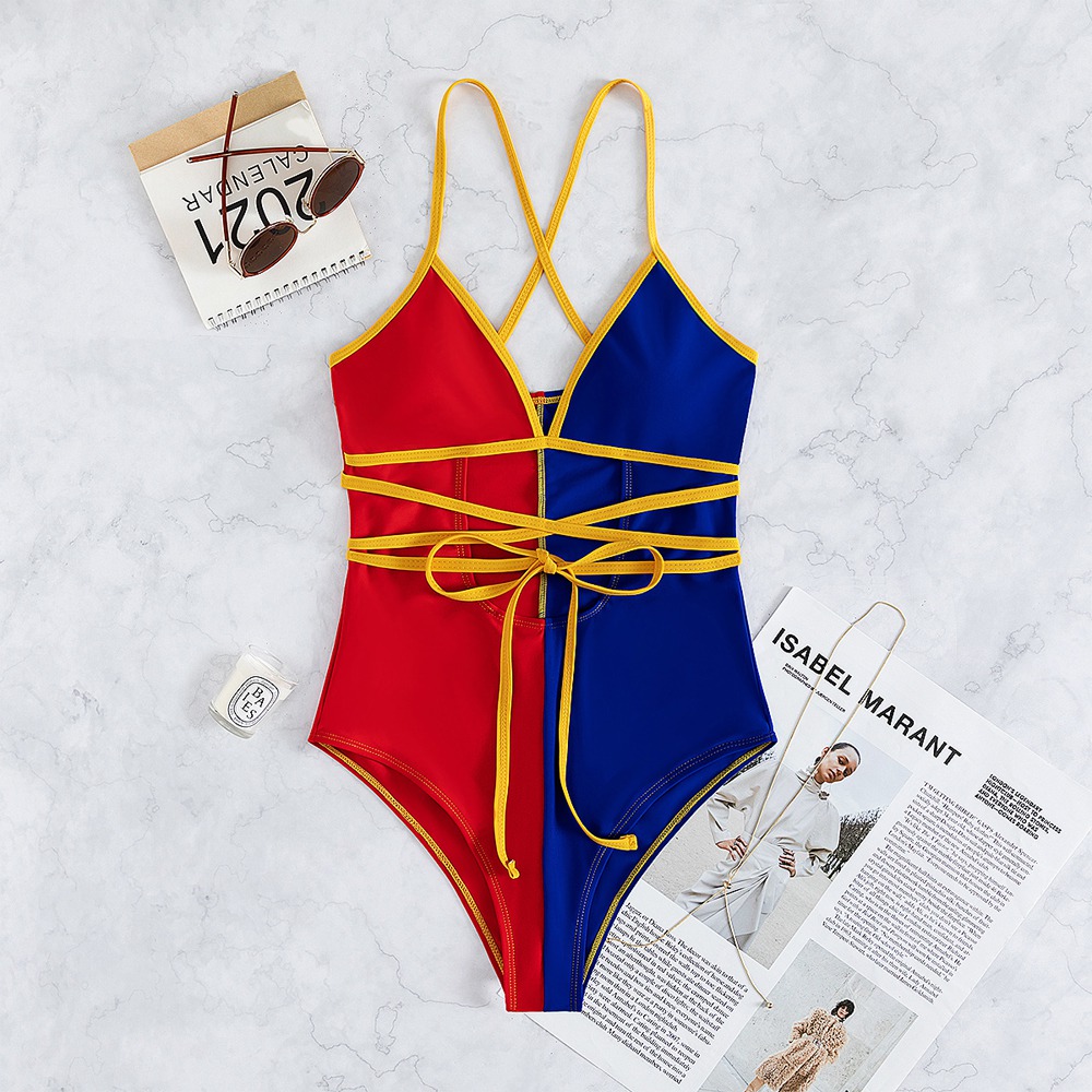 One Piece Color Block Bikini