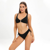 solid black white lining color contrast metal hooked two piece bikini set