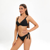 China direct factory solid black metal ring linked mini micro two piece bikini set