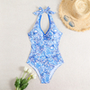 one piece blue paisley bikini