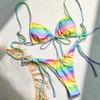 rainbow soft pad plunge neck 2 piece women swimwear