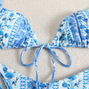 blue and white floral tie neck slim girl bikini