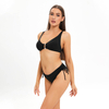 solid black white lining color contrast metal hooked two piece bikini set