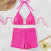 pink ruched two piece women bikini