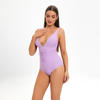 high waist a line ruffle solid purple women swim suit