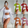 custom digital printing 3 piece swimsuit long sleeve kimono wide brand high waist bikini