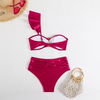 one piece shiny red ring linked women bikini