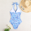 one piece blue paisley bikini