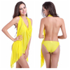 yellow pink floral women bikini with sarong