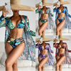 green palm leaf two piece women bikini with cover up