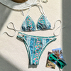 blue paisley plunge neck 2 piece women bikini