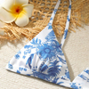  blue and white ruffle micro mini two piece women bikini with ruffle wrap skirt