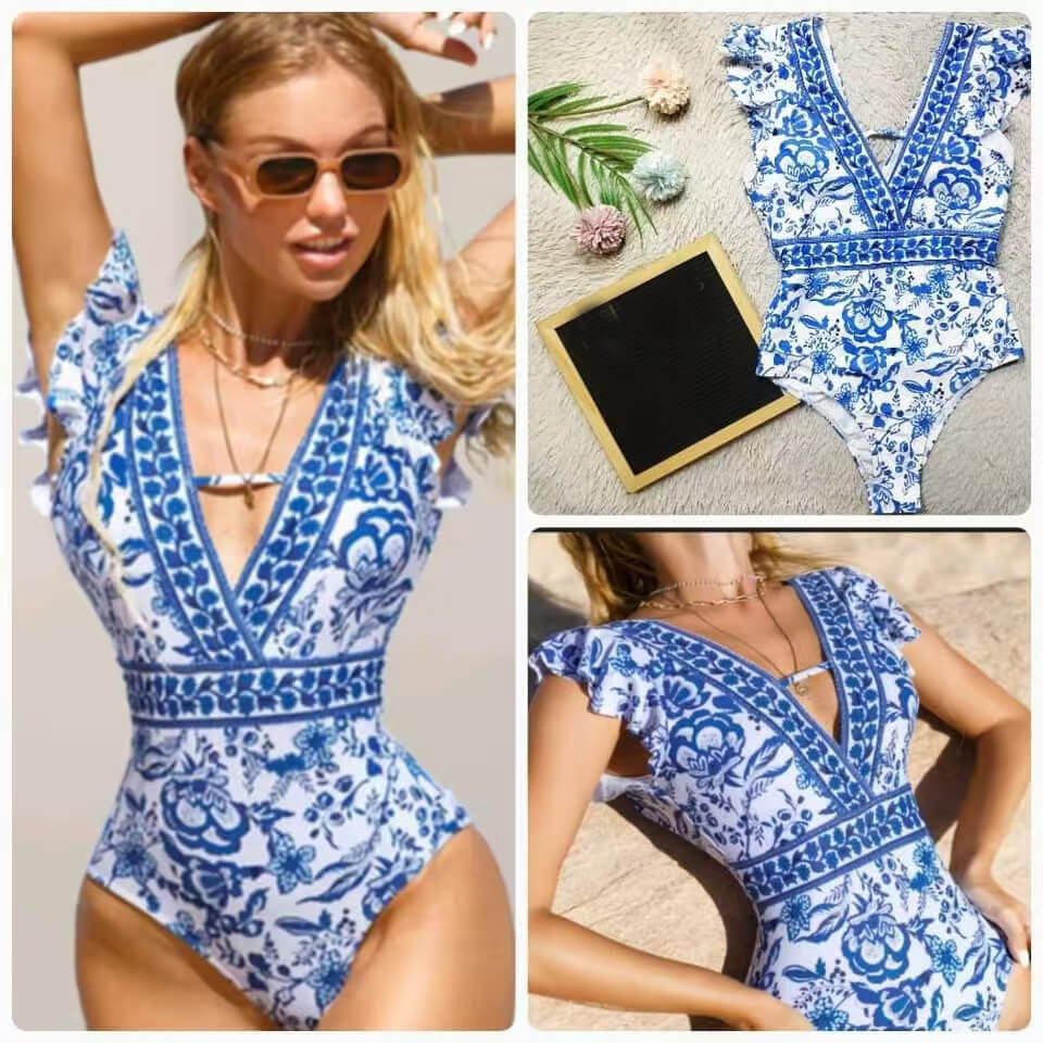 trendy classic white stripe flash floral two piece sexy women bikini 